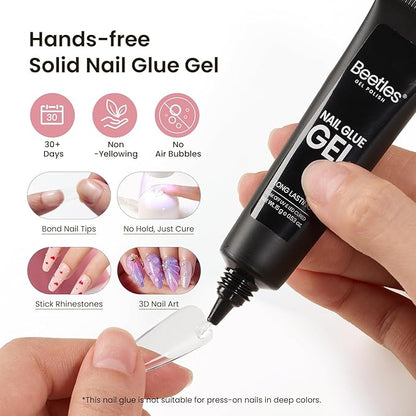Beetles Gel Nail Kit Long Coffin, with Dehydrator and Primer, 576Pcs Half Matte Etch-X Gel Nail Tips Solid Nail Glue Mini Lamp Acrylic Tips Easy DIY Extension Set Gift for Women