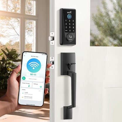 DESLOC Smart Lock D110 Plus with Handle Set, Fingerprint Keyless Entry Door Lock, Built-in Wi-Fi, App Remote Control, Smart Locks for Front Door, Keypad deadbolt with LockVue Display, IP54 (Black)