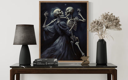 Dancing Skeleton Poster Art Print, Halloween Scary Vintage Wall Art Academia Spooky Painting Decoration for Horror Prints, Gothic Posters Bedroom Decor 89 (Dancing Skeleton, 16 x 20 inches, Wood Frame)