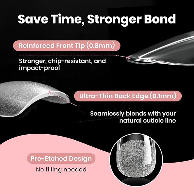 Beetles Gel Nail Tips Almond Shape Medium Curve-EX, 640pcs 16 Sizes, Etch-X Half Matte Full Cover Soft Acrylic False Nail Tips Easy DIY Press on Nail Extension Art Salon for Curved & Natural Nail Beds