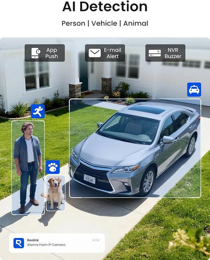REOLINK 8CH 5MP Home Security Camera System, 6pcs Wired Outdoor PoE IP Cameras with Person/Vehicle/Pet Detection, 4K/8MP 8CH NVR with 2TB HDD for 24-7 Recording, RLK8-410B6-5MP