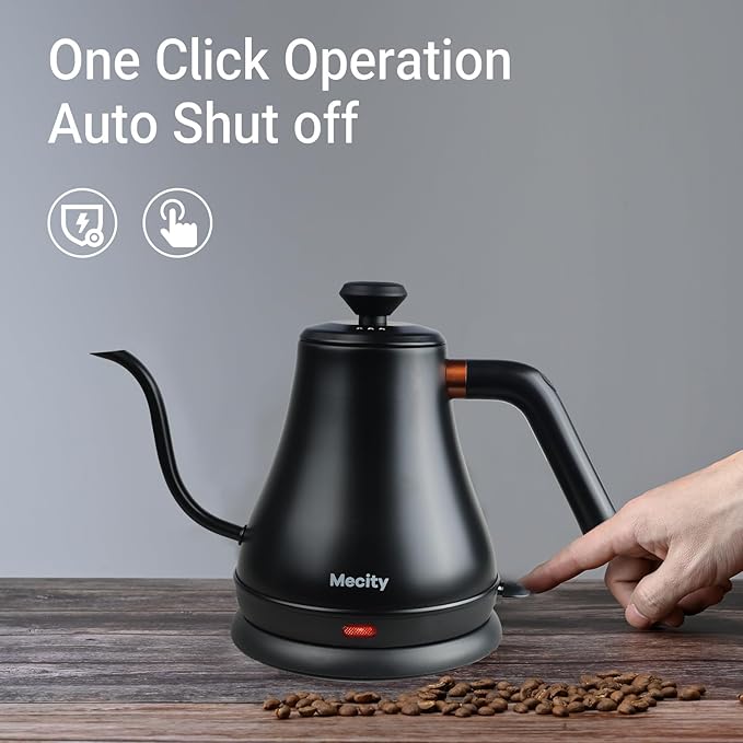 Mecity Electric Kettle Gooseneck Water Kettle Stainless Steel Tea Kettle Water Boiler Fast Heating, Auto Shut Off, 27 fl oz, 1000W, Matte Black