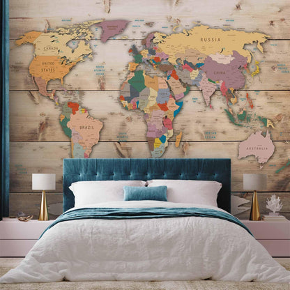 artgeist Premium Wall Mural World Map 118x83 in - XXL Non-Woven Wallpaper Fleece Wall Decor Photo Print Picture Image Design Home Map of The World k-B-0009-a-b