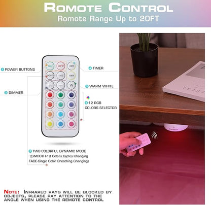 EverBrite Puck Lights with Remote, Wireless LED Puck Lights Battery Operated, 13 RGB Colors Changing Under Cabinet Lights, Dimmable Closet Lights with Timer, Battery Included (6-Pack)