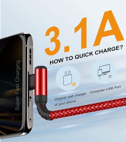 sweguard USB Type C Charger Cable Right Angle [2-Pack,10FT] iPhone 15 Charger Nylon Braided Cord for iPhone 16 15 Pro Max Samsung Galaxy S25 S24 S23 S22 S21 S20 S10 S9 Note A15 A55 Flip Pixel LG Moto