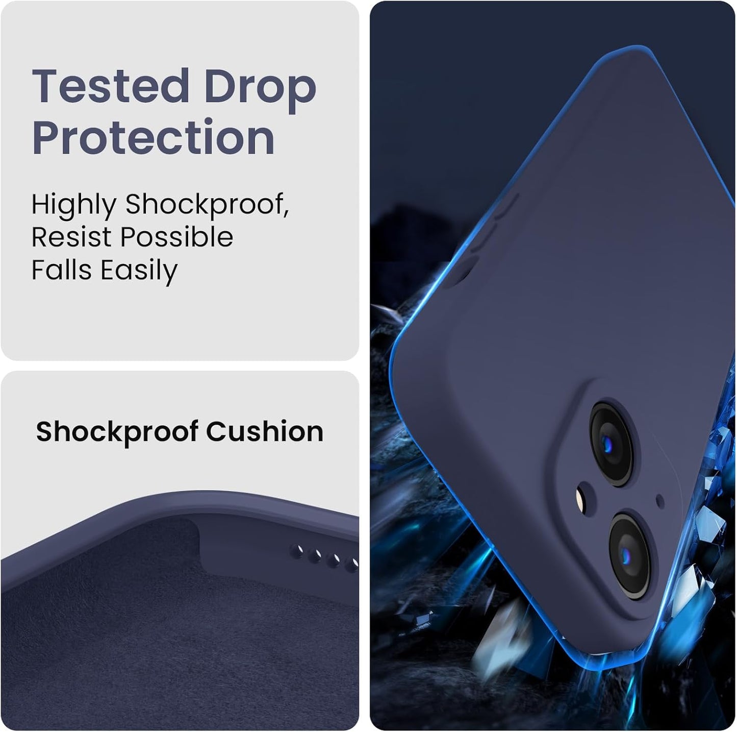 FireNova Designed for iPhone 15 Plus Case, Silicone [Camera Protection] Case with [2 Screen Protectors], Soft Anti-Scratch Microfiber Lining Inside, 6.7 inch, Navy Blue
