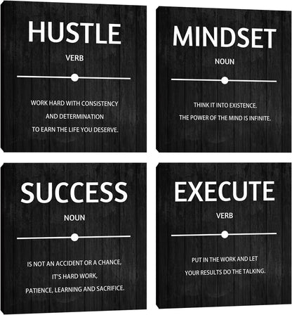 Motivational Wall Decor Inspirational Office Quotes for Living Room Bedroom Canvas Posters Painting 4 Pieces Wall Art Framed Modern Quotes Artwork Wall Decoration Home Decor Office Decor 12”X12”X4