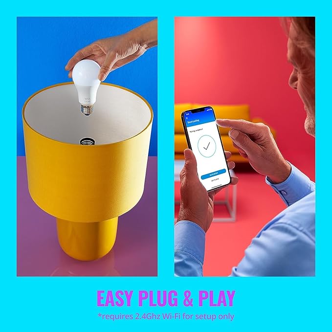 WiZ 60W A19 Tunable White LED Smart Bulb - Pack of 1 - E26- Indoor - Connects to Your Existing Wi-Fi - Control with Voice or App + Activate with Motion - Matter Compatible