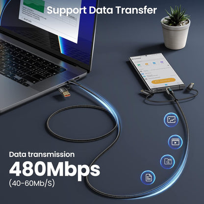USB C to Multi Charging Cable, USAMS 100W 6.6FT 5A Type C to Type C Fast Charger Charging Cord with LED Display 5-in-1 C/A to C/Micro/IP Sync Charger Adapter Compatible for Laptop/Tablet/Phone