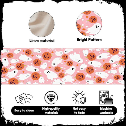 Halloween Table Runner Cute Spooky Ghost Pumpkin Table Linen Runner Pink Kitchen Dining Decoration Holiday Halloween Table Decoration for Holiday Indoor Outdoor Home Party Decor 13x72 Inch