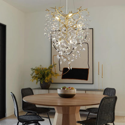 Modern Gold Crystal Tree Branches Chandelier,21 Inchs 6 Lights Modern Round K9 Crystal Chandeliers for Dining Room, Bedroom, Living Room, Foyer,Kitchen Island
