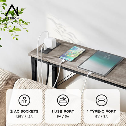 63'' Console Table, Skinny Entryway Table with Fast-Charging Station, Narrow Long Sofa Table, Behind Slim Couch Table for Entrance, Hallway, Living Room Decor ST-GY160-1