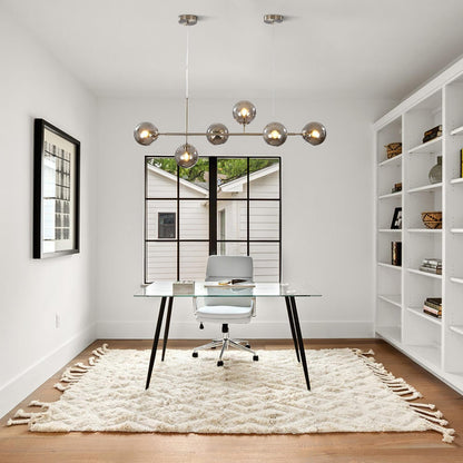 KCO Modern 6-Light Ceiling Pendant Lighting Mid-Century Glass Globes Sputnik Pendant Lamp Hanging Adjustable Chandelier for Kitchen Island Living Dining Room (Silver+Smoke Grey)