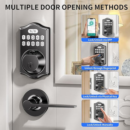 Keyless Entry Door Lock: 100 Fingerprint Capacity, 5-in-1 Smart Deadbolt with Keypad & App—12-Month Battery, Low Alert, Easy Install for Front Door