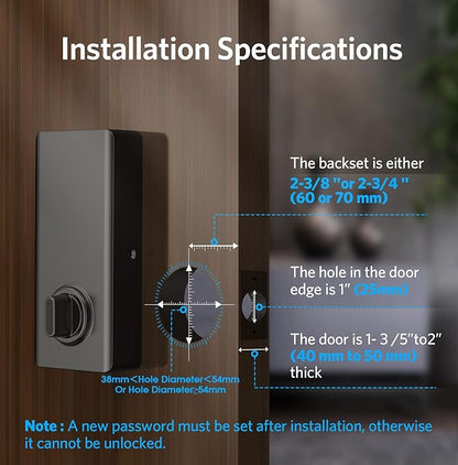 Keyless Entry Door Lock, Smart Deadbolt Lock with Bluetooth App, Electronic Keypad, IC Card, Keys, Security Waterproof Easy Install Ideal for Home, Apartment, Office, Hotel
