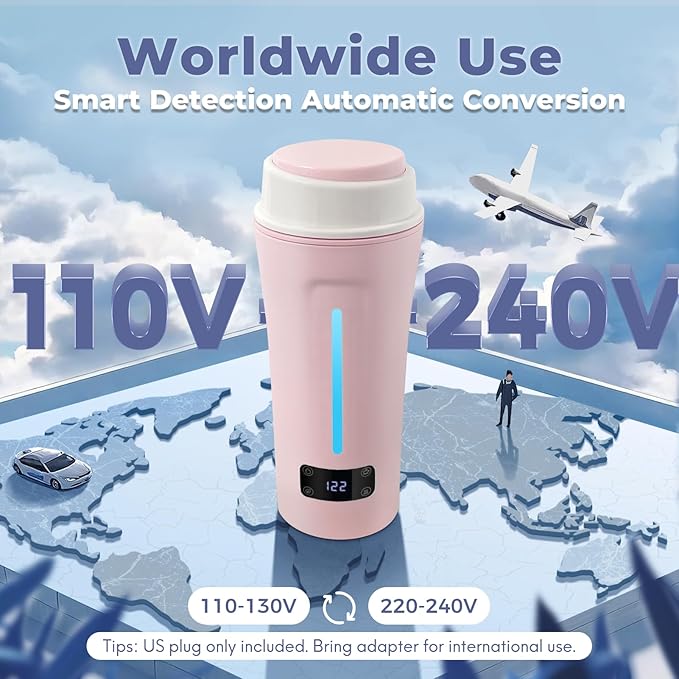Dual Voltage Travel Kettle, 110-240V Portable Electric Kettle with LCD Display, 4 Temperature Settings, 4 Colors LED for Global Use (350ML)