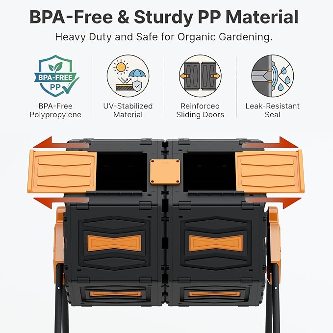 Dual Chamber Compost Tumbler, 45 Gallon Large Capacity 360° Rotating Composting Bin, BPA-Free Heavy Duty Composter with Easy Assembly, 38" Height Compost Bin Outdoor for Food Scraps Garden Yard Waste