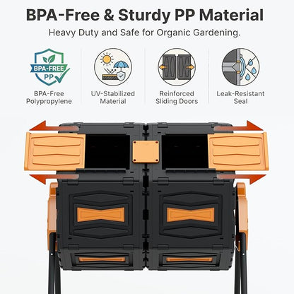 Dual Chamber Compost Tumbler, 45 Gallon Large Capacity 360° Rotating Composting Bin, BPA-Free Heavy Duty Composter with Easy Assembly, 38" Height Compost Bin Outdoor for Food Scraps Garden Yard Waste