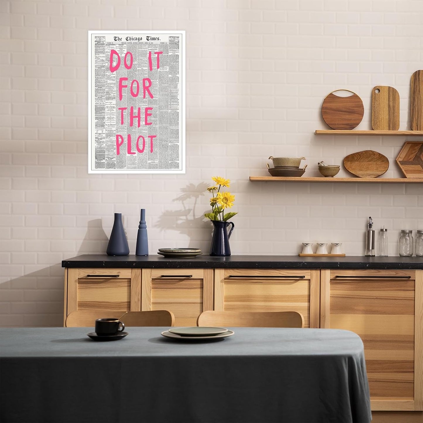 Liyark Retro Black And White Chicago Newspaper Poster Pink Trendy Preppy Apartment Art Motivational Affirmation Do It For The Plot Prints For Home Bedroom Living Room Wall Decor 24x36in Unframed