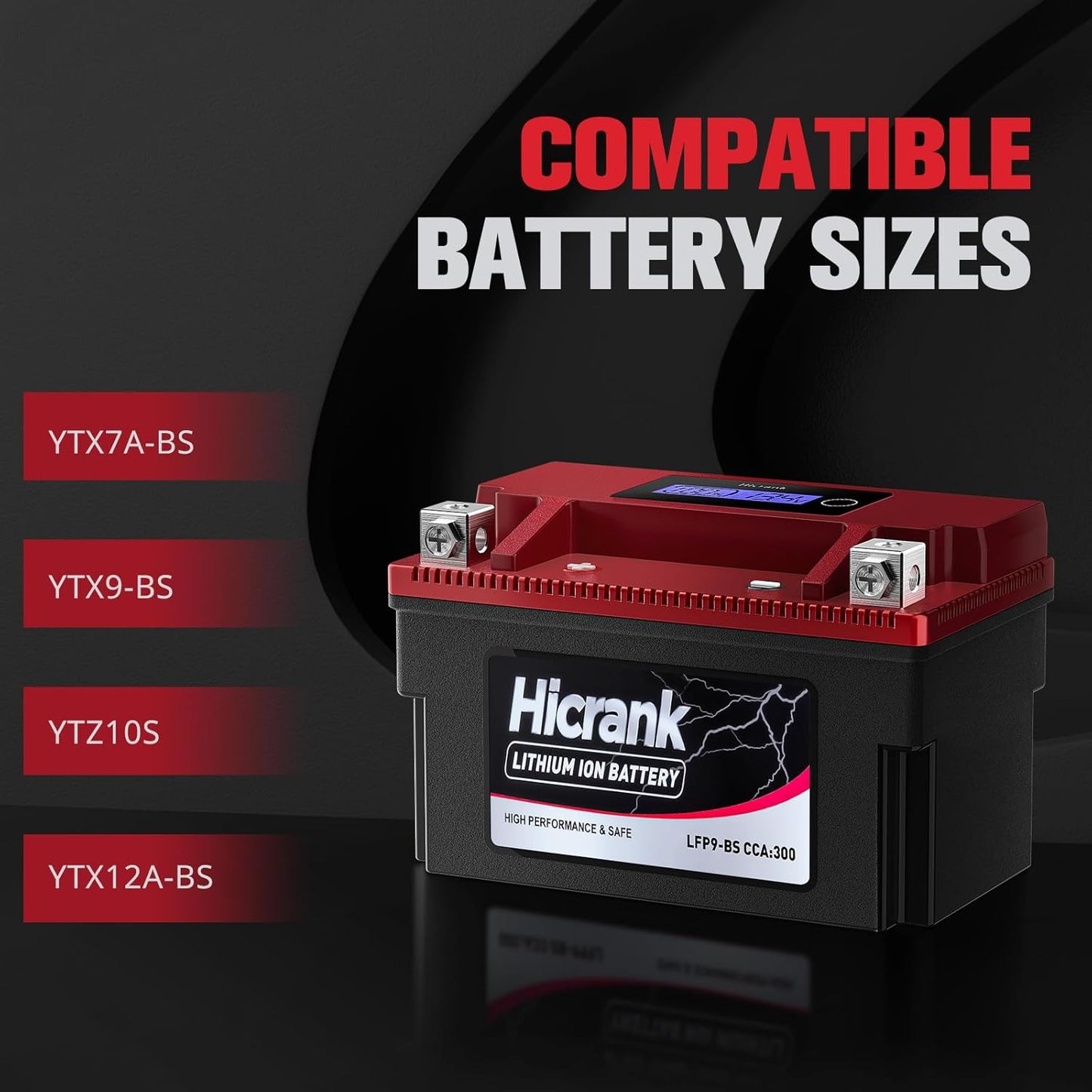 YTX9-BS, 2X Cranking Power, 5X Life, Lithium LiFePO4 Motorcycle Battery, 280 CCA, Digital Readout,Powersports Battery,Fits for ATV,UTV,4 Wheeler,Seadoo,Polaris,Lawn Mower,Generator