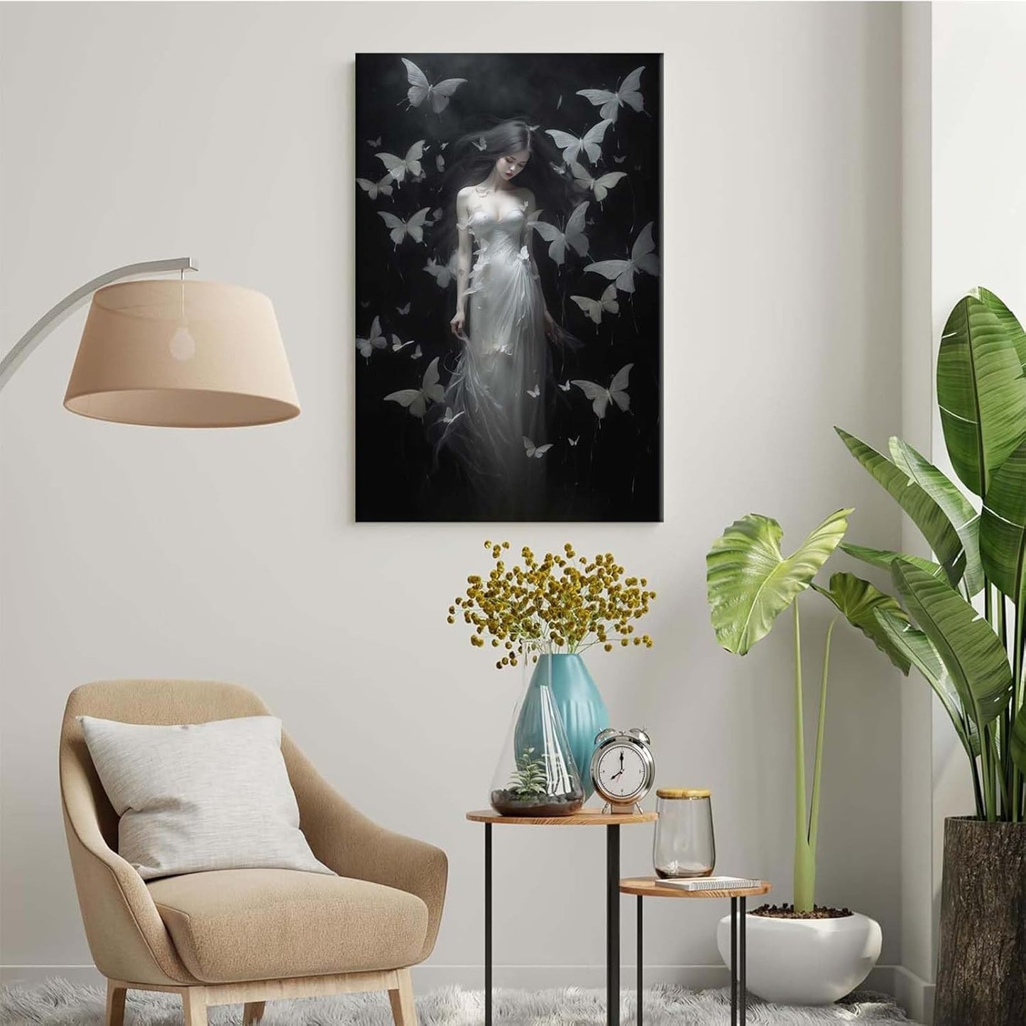 JFHCQJPK Vintage Gothic Feminine Canvas Wall Art Print Butterfly Poster Moody Female Wall Art Retro Artwork Dark College Decor for Home Bedroom24x36in Frameless