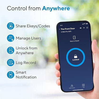 ULTRALOQ U-Bolt Pro WiFi Smart Lock with Door Sensor, 8-in-1 Keyless Entry Door Lock with Fingerprint ID, App Remote Control, Built-in WiFi Keypad Deadbolt, Auto Unlock, IP65 Waterproof, Easy Install