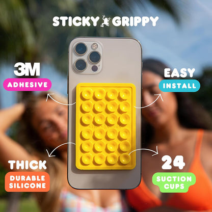 Suction Phone Case Mount, Sillicon Adhesive Phone Accessory for iPhone and Android, Hands-Free Fidget Toy Mirror Shower Phone Holder, Tiktok Videos and Selfies (Yellow)