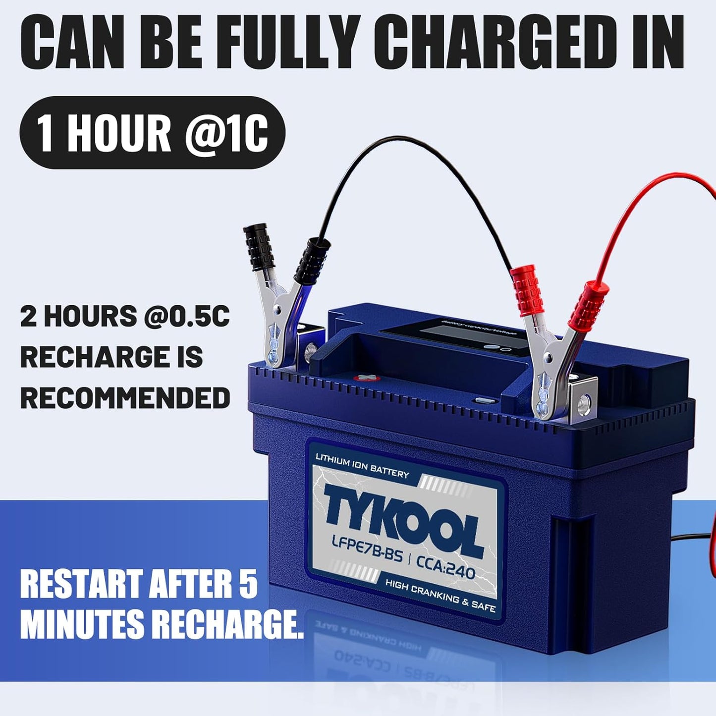 YT7B-BS 12V 4Ah 240CCA LiFePO4 Motorcycle Battery, Built in BMS, for Honda KTM Yamaha Harely, Lithium Ion Battery Fit Lawn Mower, Jet Ski, Motorboat，ATV, UTV, Scooter,Snowmobile