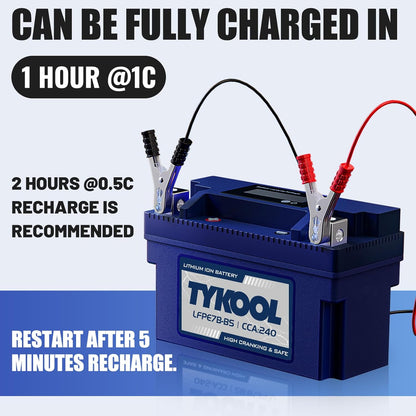 YT7B-BS 12V 4Ah 240CCA LiFePO4 Motorcycle Battery, Built in BMS, for Honda KTM Yamaha Harely, Lithium Ion Battery Fit Lawn Mower, Jet Ski, Motorboat，ATV, UTV, Scooter,Snowmobile