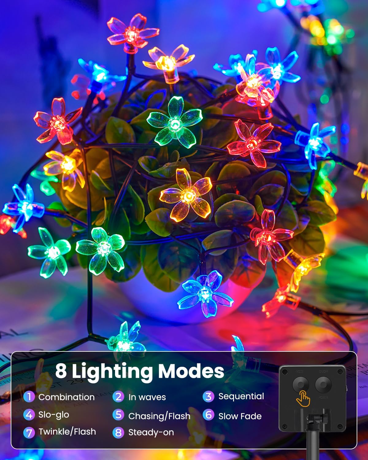 Brightown 2 Pack Total 52FT 120 LED Flower Solar String Lights Outdoor Waterproof Fairy Lights for Garden Yard Fence Patio Christmas Tree Wedding Party Decor, Multicolor
