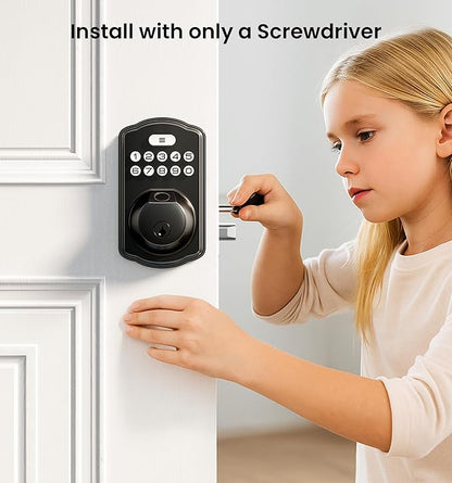 Veise KS02A Fingerprint Keyless Entry Door Lock, Auto Lock, Electronic Keypad Deadbolt for Front Door, Biometric, Anti-Peeping Password, Easy Install, Matte Black