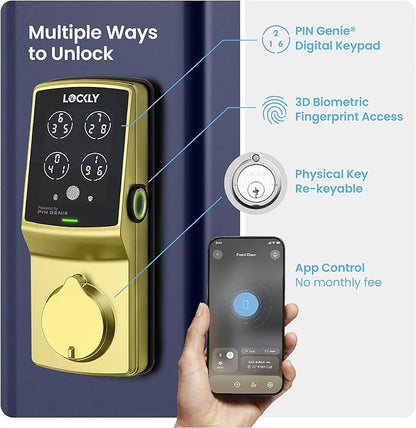 Lockly Secure Pro Wi-Fi Smart Door Lock, Keyless Entry with PIN Genie® Digital Keypad, 3D Biometric Fingerprint Sensor Front Door Lock Deadbolt, Voice Control & Auto Lock - Deadbolt Edition