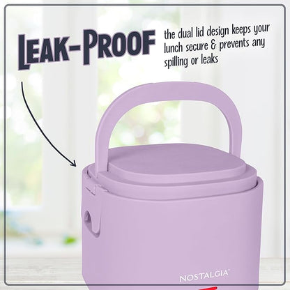 Nostalgia Portable Heated Lunch Box – 2.5-Cup Stainless Steel Food Warmer – Detachable Cord, Leak-Proof Lid, Carry Handle – Portable for Work & Travel – Lavender