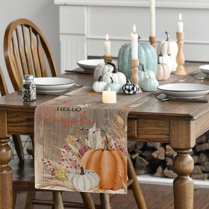 Artoid Mode Wood Hello Pumpkin Leaves 210 GSM Fall Table Runner, Seasonal Autumn Kitchen Dining Table Decoration for Home Party Decor 13x72 Inch