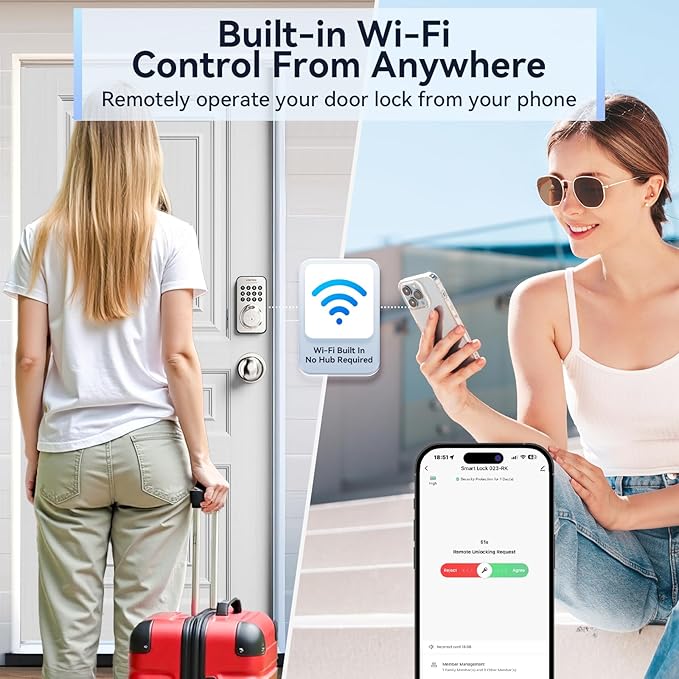 Keyless Entry Door Lock with Handle Set - Built-in WiFi, App Control & Doorbell, Electronic Keypad Deadbolt with One-Time Code, Auto-Locking, Easy to Install, Satin Nickel