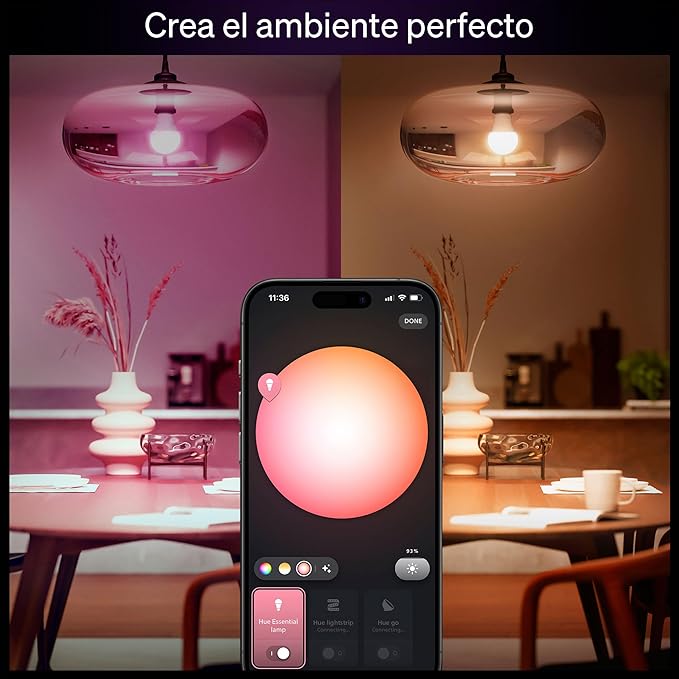 PHILIPS Hue Essential Starter Kit: Hue Bridge, 2 Essential E26 Smart Bulbs, White & Color Ambiance, 2200K-6500K, Dimmable LED Bulbs, Works with Alexa, Google Assistant, Samsung SmartThings, Apple Home