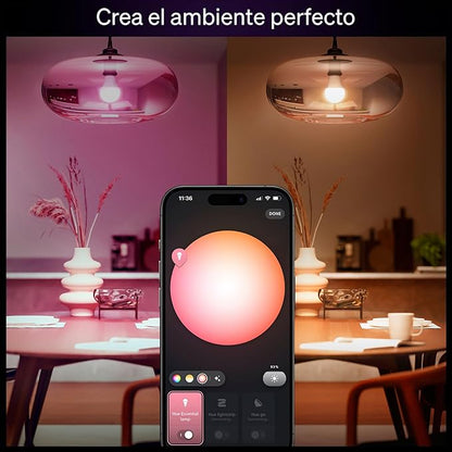 PHILIPS Hue Essential Starter Kit: Hue Bridge, 2 Essential E26 Smart Bulbs, White & Color Ambiance, 2200K-6500K, Dimmable LED Bulbs, Works with Alexa, Google Assistant, Samsung SmartThings, Apple Home