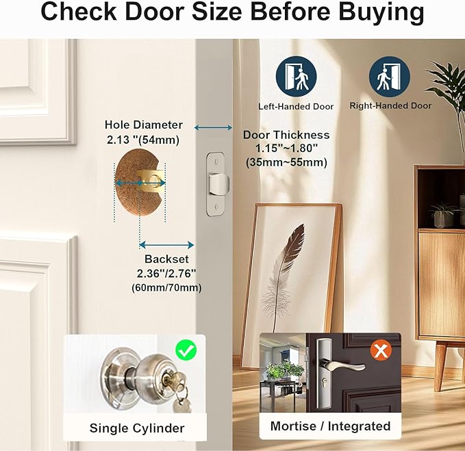 Smart WiFi Lock for Front Door: SMONET Fingerprint Keypad Lock with Handle - Keyless Entry Door Lock Compatible with Alexa Easy Installation