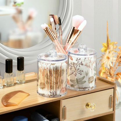 2 Pack Qtip Holder Organizer Dispenser Dragonfly Pattern Bathroom Storage Canister Cotton Ball Holder Container for Cotton Swabs/Pads/Floss
