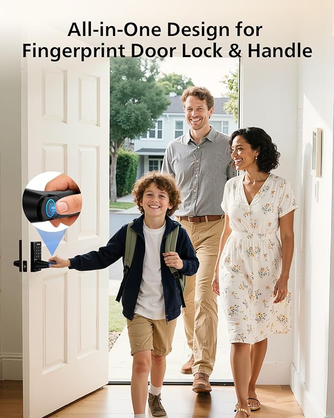 Philips Wi-Fi Smart Door Lock with Handle, Keyless Entry Door Lock for Front Door Lock Set with App Remote Control, Fingerprint Door Handle Lock, Touchscreen Keypad Lever Lock Front Door Handle