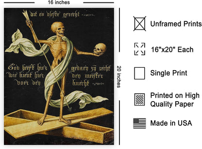 Poster Master Vintage Allegory of Life and Death Poster - Retro Skeleton Print - Halloween Art - Gift for Men & Women - Gothic Wall Decor for Dorm, Living Room or Bedroom - 16x20 UNFRAMED Wall Art