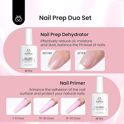 Beetles Gel Nail Kit Medium Coffin with Nail Dehydrator and Primer, 576Pcs Half Matte Etch-X Gel Nail Tips Solid Nail Glue Mini Nail Lamp Acrylic Nail Tips Easy DIY Nail Extension Set Gift for Women