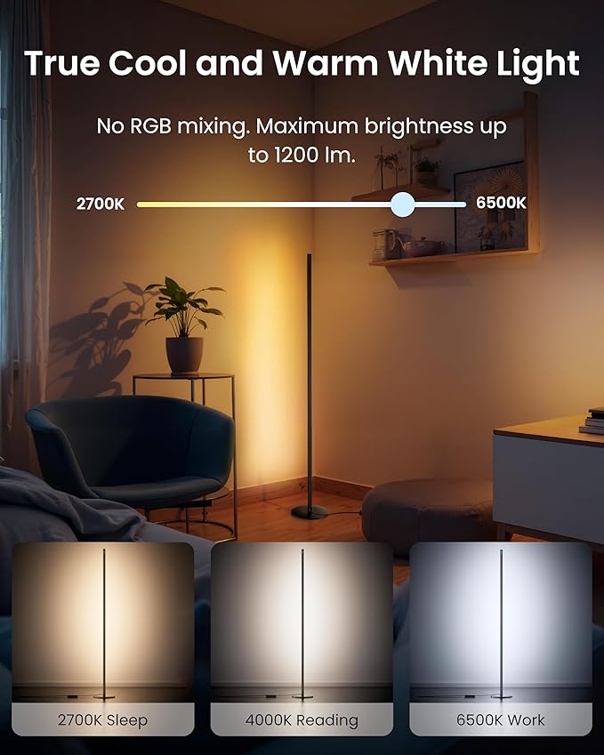 SwitchBot Smart RGBICWW Voice/APP Controlled Floor Lamp with Matter, Warm & Cool White, Alexa-Compatible Lamp, Works with Apple Home, Google Home – 1200lm Music Sync, Lamp for Living Room for Bedroom