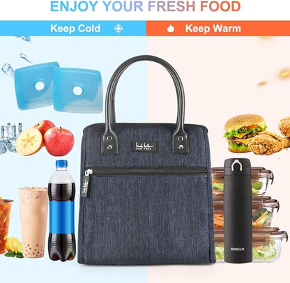 Nicole Miller Insulated Lunch Bag Tote Thermal Soft Side Wide-Open Cooler Ice Bag Lunch Box for Food with Drink Bottle Holder
