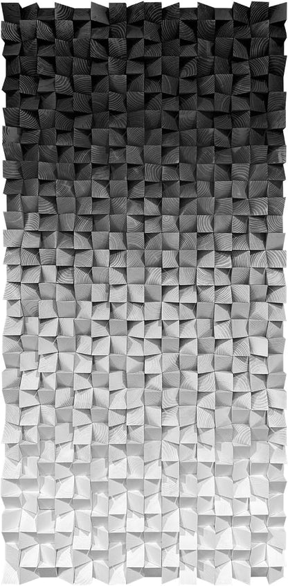 LIUZEYUE - Wooden Block Stereoscopic Painting Geometric Modeling Wall Decoration 3D Wooden Artwork Living Room Bedroom Background Wall Office Decoration Black and White Gradient 31.5 x 63 inches