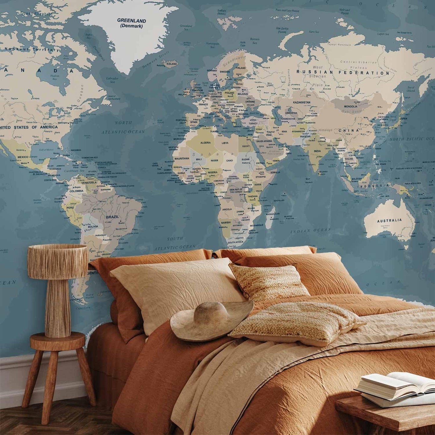 artgeist Premium Wall Mural World Map 157x110 in - XXL Non-Woven Wallpaper Fleece Wall Decor Photo Print Picture Image Design Home Map of The World k-B-0063-a-a