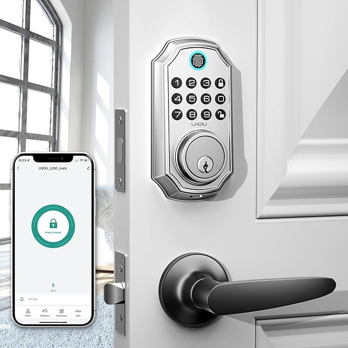 Keyless Entry Door Lock, Smart Deadbolt Lock with Handleset D180 & D280 (Fingerprint & Leveler)