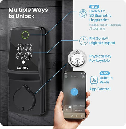 Lockly Secure Pro (Latest Version), Smart Lock with Built-in Wi-Fi, New-Gen Fingerprint Door Lock, Keyless Entry Deadbolt, PIN Genie Keypad, Auto Lock, App Remote Control, Easy Installation
