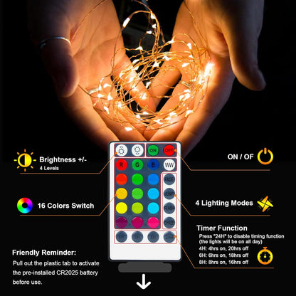 2Pack Battery Fairy Lights, Total 78Ft 240LED, Battery Operated Fairy Lights with Remote and Timer, RGB Color Changing String Lights/Twinkle Lights for Bedroom Indoor Christmas Decoration