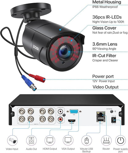 ZOSI 4 Pack 1080p Home Security Cameras with Audio Recording,Built-in Microphone,2MP 1920TVL HD-TVI Outdoor Indoor CCTV Cameras with 120ft IR Night Vision Weatherproof Surveillance Bullet Camera